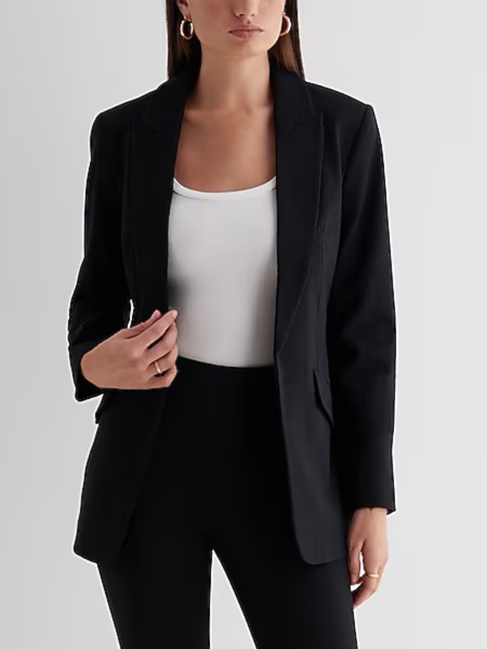 Open Front Peak Lapel Boyfriend Blazer